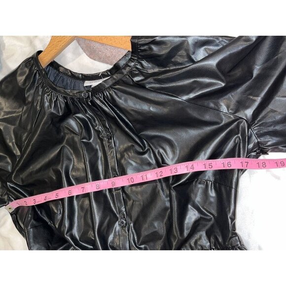 Chico's Black Faux Leather 3/4 Sleeve Pleather Tiered Midi Dress Women's Size 4 - Picture 6 of 9